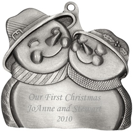 Personalized Hugging Snow Couple Pewter Ornament