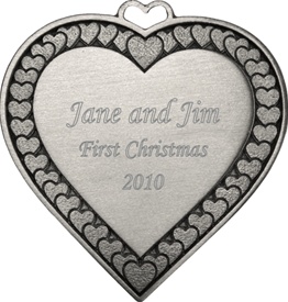 Engravable Heart with Hearts Pewter Ornament
