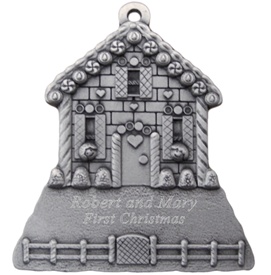 Engraved Gingerbread House Pewter Ornament
