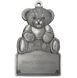 Teddy Engraved Pewter Ornament