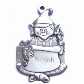 Engravable Elf with List Pewter Ornament