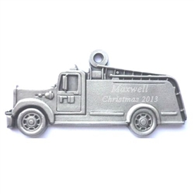 Engravable Fire Truck Pewter Ornament