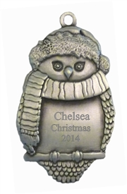 Engravable Owl Pewter Ornament