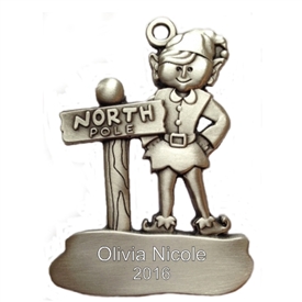 North Pole Elf Personalized Pewter Ornament