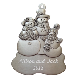 Snowman Family Personalized Pewter Ornament