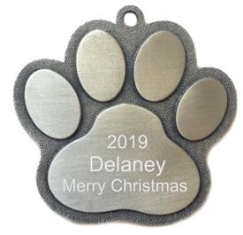 Paw Print Engraved Pewter Ornament