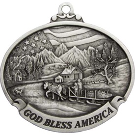 Engravable Pewter God Bless America Scene Ornament